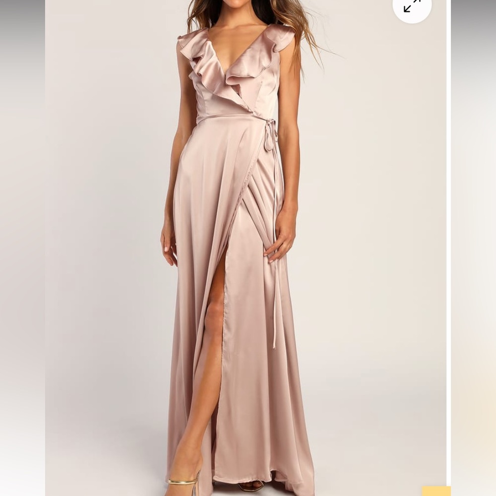 Lulus taupe satin wrap dress size small